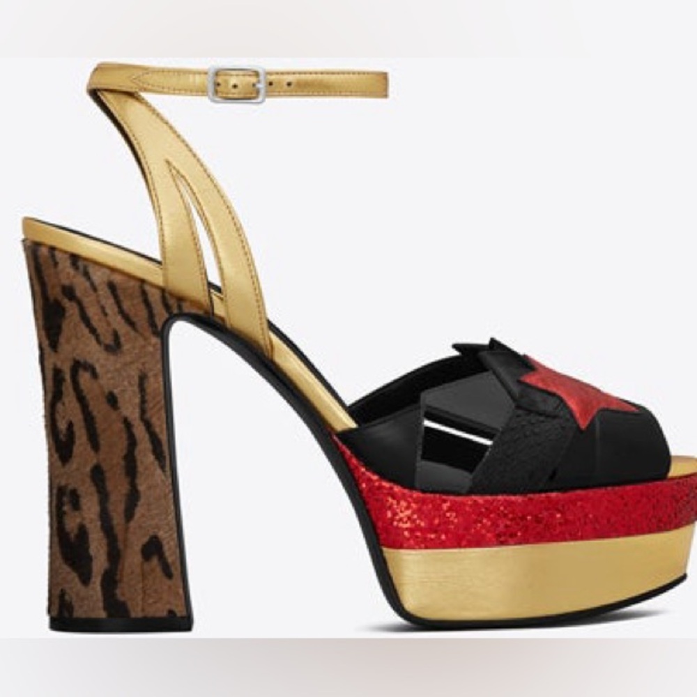 SAINT LAURENT NIB SS15 leopard star runway Candy platform sandals heels 36